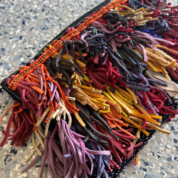 Anthropologie Multicolor confetti Fringe Clutch - Picture 2 of 5
